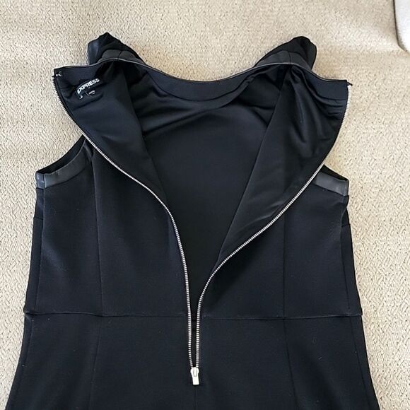 Express Factory Black Sleeveless Faux Leather Trimmed Dress - Size Medium - Picture 13 of 16